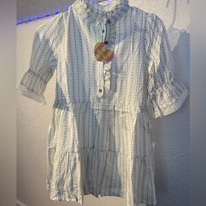 Hayden Girls White and Green  Striped Kids Dress Size Small NEW